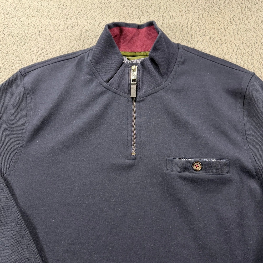 Ted Baker London Curbing Mens Navy Blue Quarter Zip Pullover Sweater Size 4‎ L